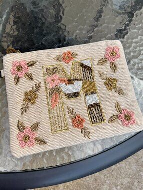 VIRAL America & Beyond Beaded Large Initial "M" Pouch/Makeup Case